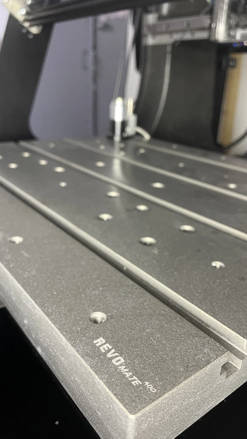T-slots and helicoil workholding holes in the MATE 400 hard-anodised table